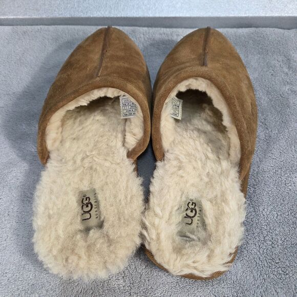 UGG Scuff Suede Slippers Chestnut Sheepskin Lined 5172 Women’s Sz 8 - Picture 6 of 12